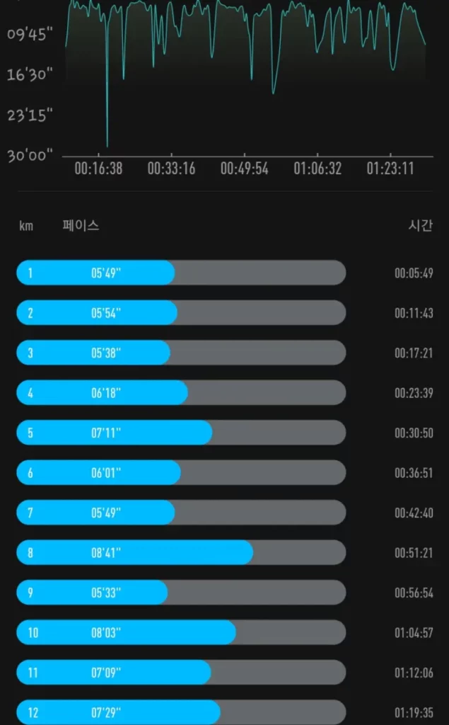 달리기 기록 평균 페이스